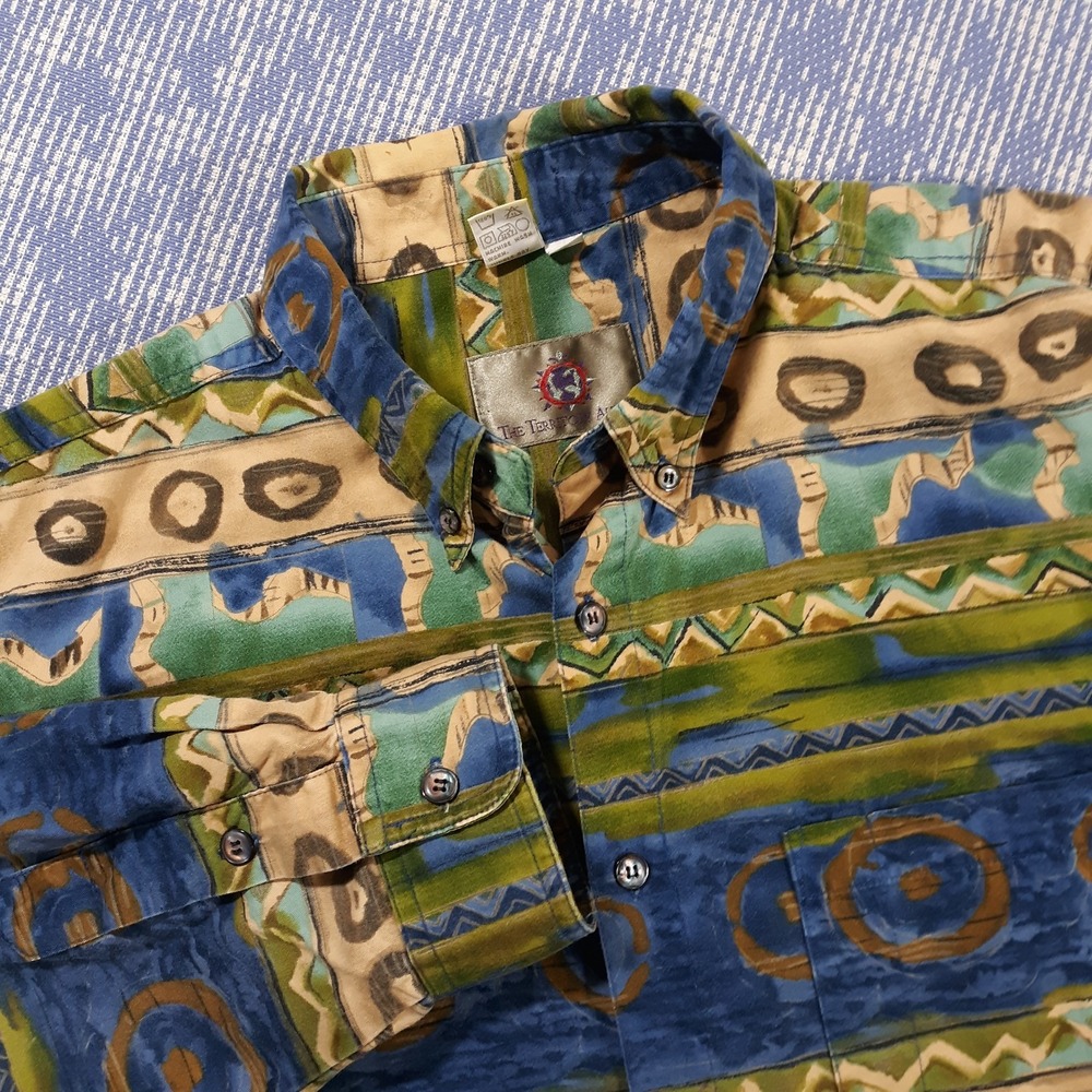 Vintage The Territory Ahead Button Down Shirt Mens XL Multicolor Hawaiian Artsy